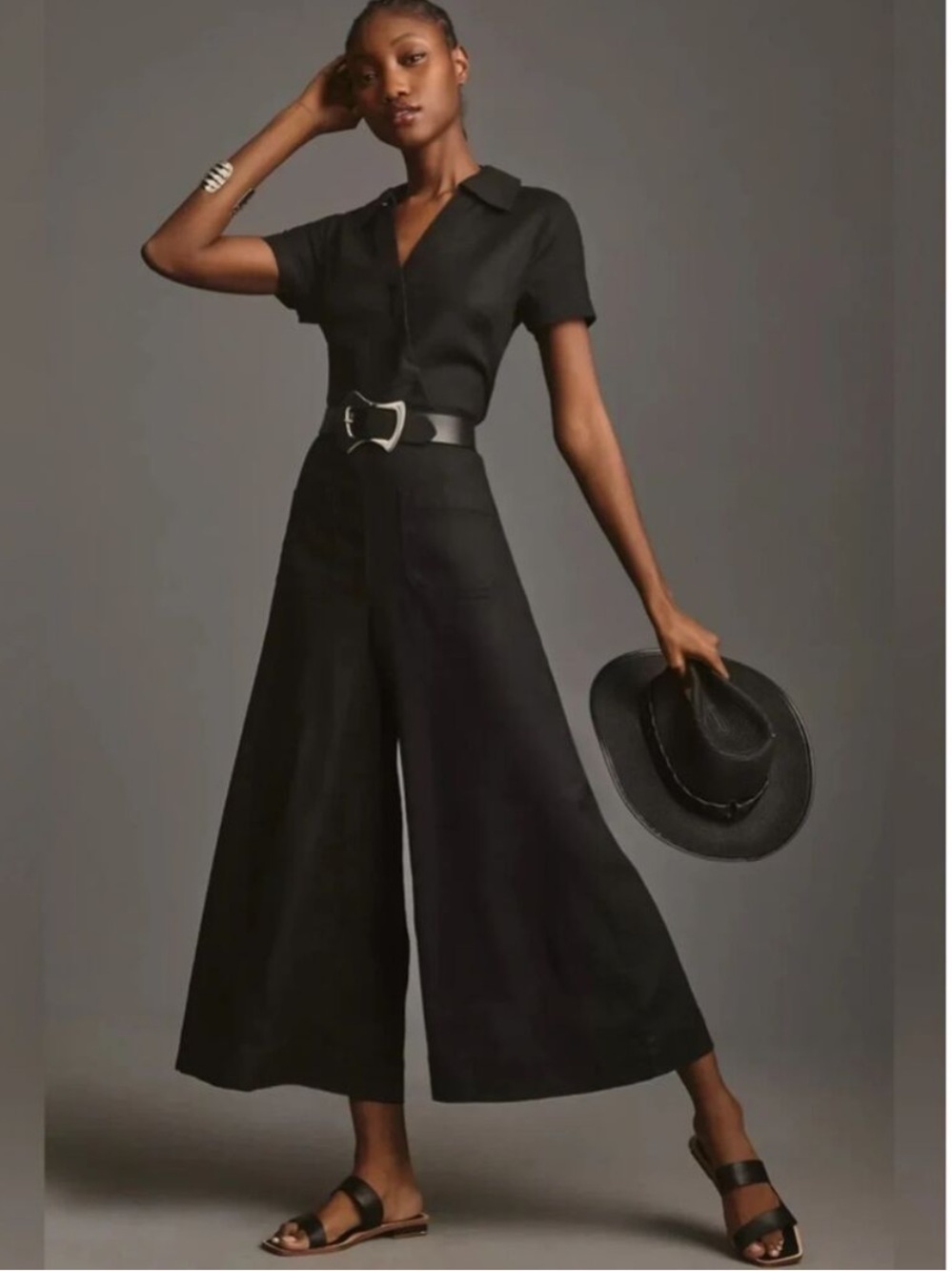 Anthropologie Maeve Colette Linen-Blend Jumpsuit Black , size 8 - Picture 2 of 9